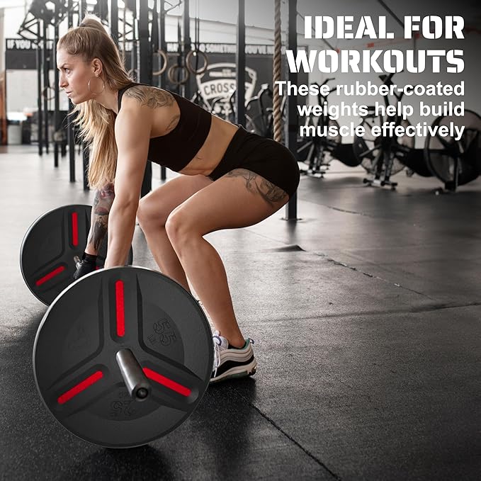 Cast Iron Plate Weights by Tribe WOD- Gym Weights for Men and Women, Cast Iron Plate Weights 1 of 2, Rubber and Steel Weights for Lifting (1 Plate)