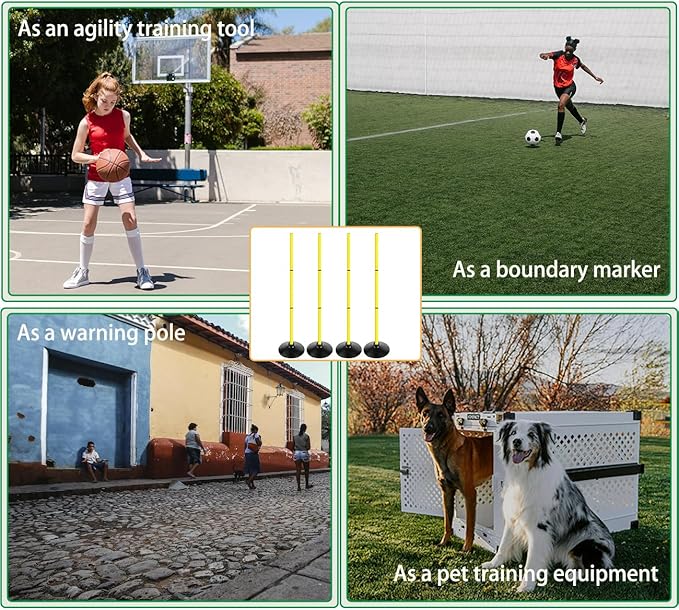 4FT Agility Poles Set Detachable Speed Training Poles Soccer Slalom Sticks with Agility Ladder and Cones