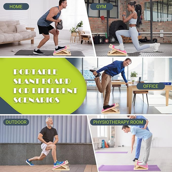 Slant Board for Calf Stretching, Adjustable Portable Wooden Incline Board for Calf Stretcher with Training Poster, 300 Lbs Weight Capacity Calf Stretch Wedge for Leg, Knees, Heel, Ankle & Stretching