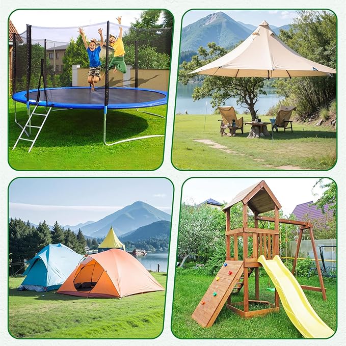 4 Pcs 18" Fully Welded Ground Anchors Shed Anchors Kit with 1/8" Galvanized Cable & Turnbuckles & Carabiners, Heavy Duty Earth Anchors for Sheds Trees Trampoline Greenhouse Swing Set Tent (Green)