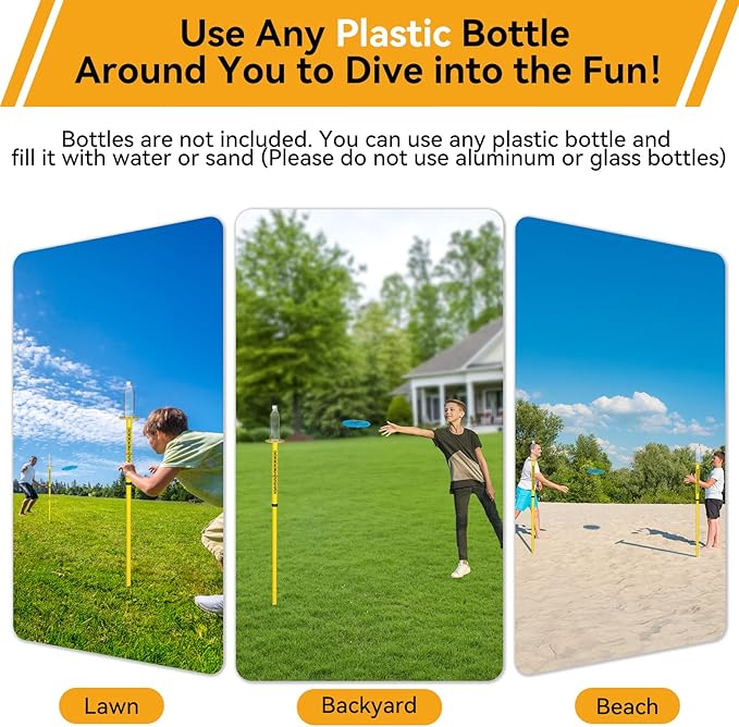 Super Stable Outdoor Flying Disc Game Set, Portable Fun Bottle Drop Yard Game for Family, Adult & Kids with Adjustable Heavy Duty Steel Pole, Durable Bag - Easy Set Up