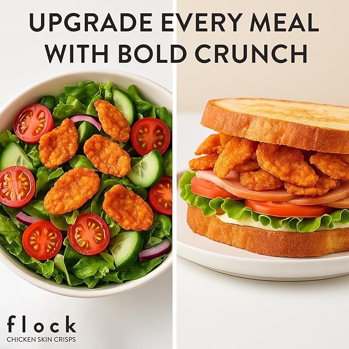 "Flock Keto Chicken Skin Chips | Tapatio Flavor | Low Carb, High Protein, Sugar Free, Gluten Free | 4-Pack (2.5oz)