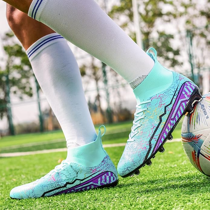 Soccer Cleats Mens Football Cleats Professional Soccer Shoes High-Tops Non-Slip Spikes for Big Boys Wide Training Sneaker