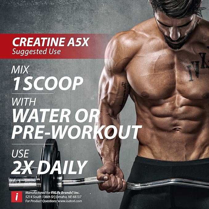 iSatori Creatine A5X with Creatine Monohydrate & Betaine Anhydrous for Muscle Growth, Strength Building, & Recovery - Dietary Supplement for Training & Weight Lifting - Unflavored (50 Servings)