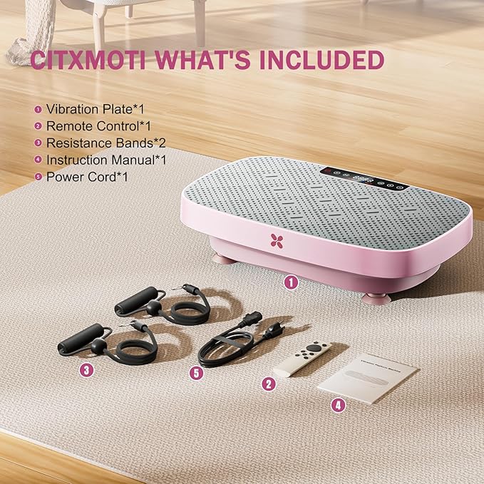 Vibration Plate Exercise Machine, Vibration Plate for Lymphatic Drainage & Body Toning, Whole Body Vibration Plate Platform with Bluetooth, Ultra-Quiet Home Gym Equipment, Resistance Bands