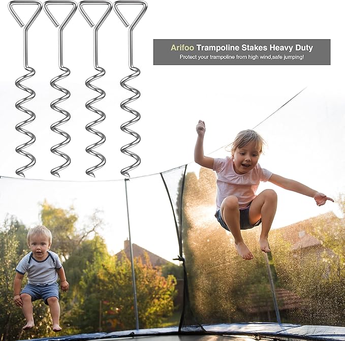 Trampoline Stakes Heavy Duty Strong and Galvanized Steel Corkscrew High Wind Anchor Kit for Trampoline Camping Tents Tie Down Anchors
