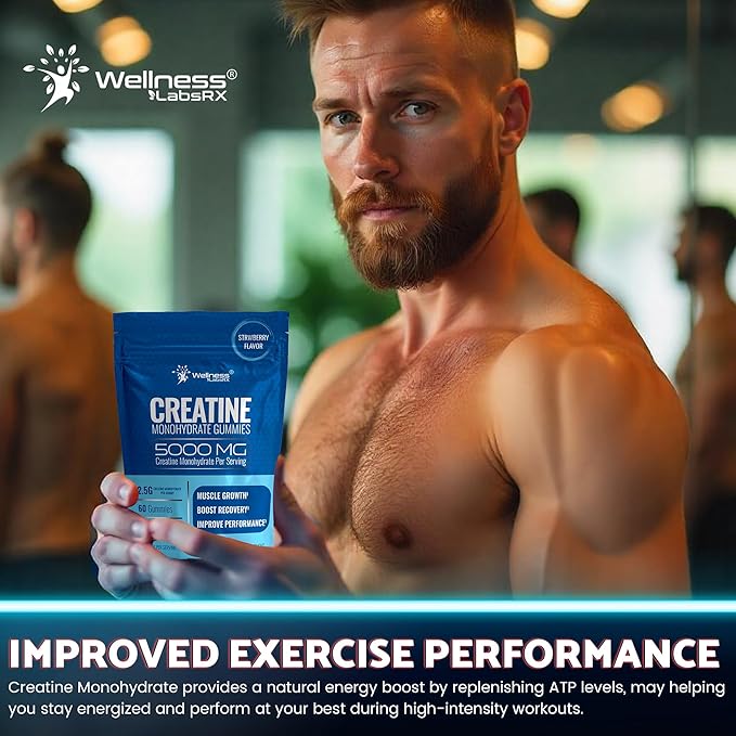 Creatine Gummies 5000mg, 30 Servings Creatine Monohydrate Gummies - Third-Party Tested Creatine for Women, Strawberry Flavor Creatine for Men, Muscle Growth, Strength, and Recovery - Pack of 1