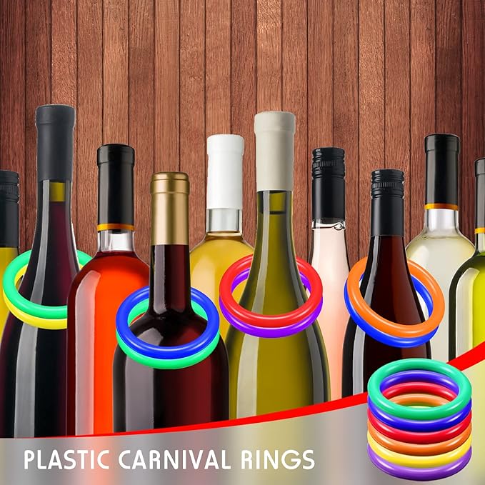 Civaner 72 Pcs Ring Toss Rings Game Plastic Carnival Ring Toss for Speed Agility Practice, Fun Target Toys Carnival Halloween Party Favors Throw Bottle Sports Yard Family Game