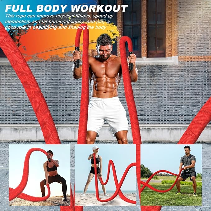 Battle Rope for Home Gym,1.5inch 30ft Red Battle Ropes with Protective Cover - Workout Equipment Heavy Exercise Rope for Strength Training for Kids or Adults