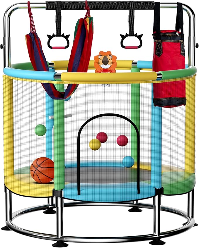 Trampoline for Kids with Anti-Rollover Round Bottom and Swing,55" Toddler Mini Trampoline for Kids Up to 440 Ibs,Gifts for Ages 3 Years and UP Indoor or Outdoor Play