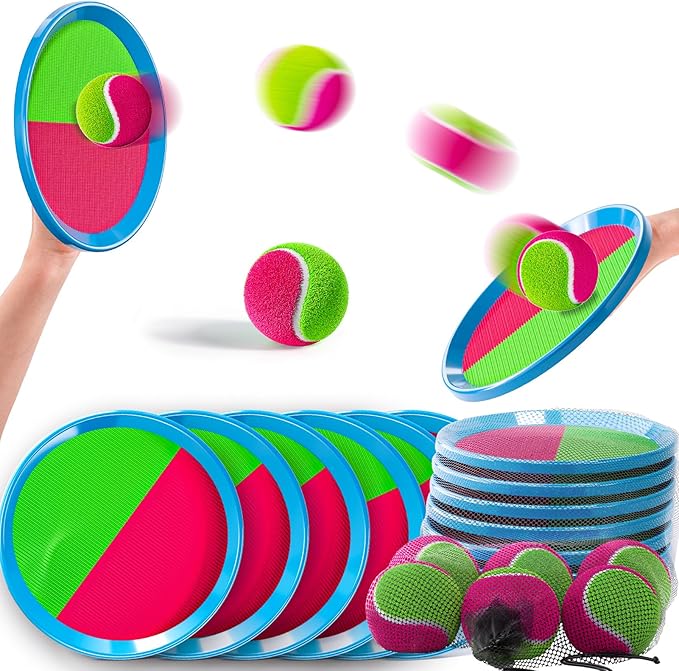 Toss and Catch Ball Game Set, Beach Outdoor Toys for Kids Boys with Paddle, Balls and Storage Bag, Yard Backyard Outside Indoor Toys Games Gifts for Kids Boys Girls Ages 3 4 5 6 7 8 9 10