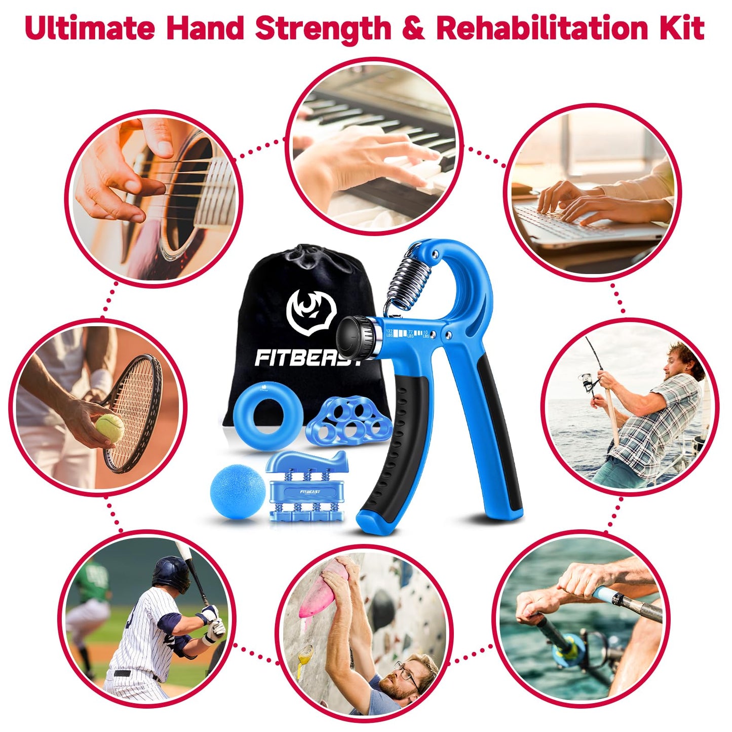 FitBeast Grip Strengthener Forearm Strengthener Hand Grips Strengthener Kit - 5 Pack Adjustable