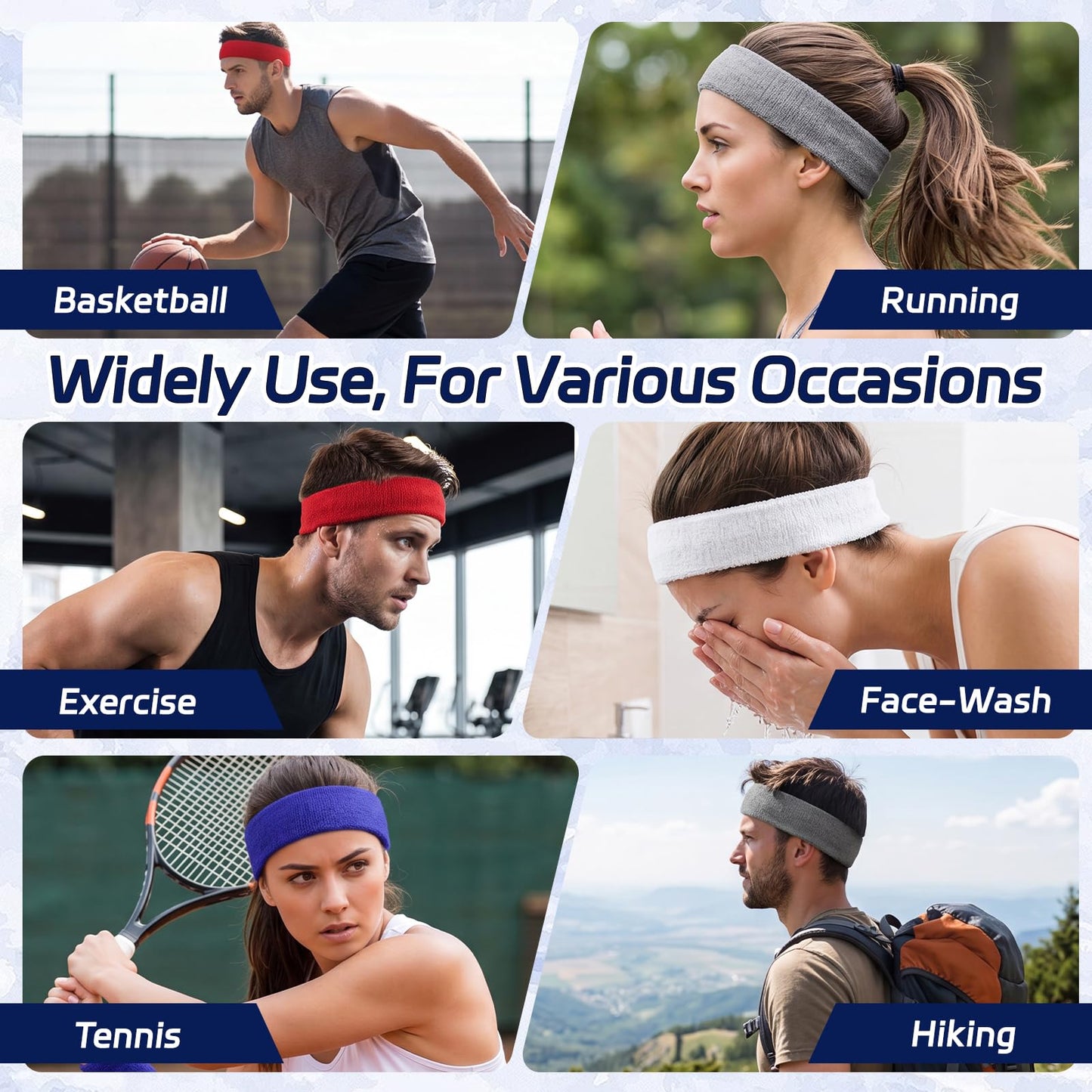 5 Pcs Sweatbands Sports Headband for Men & Women, Moisture Wicking Hairband
