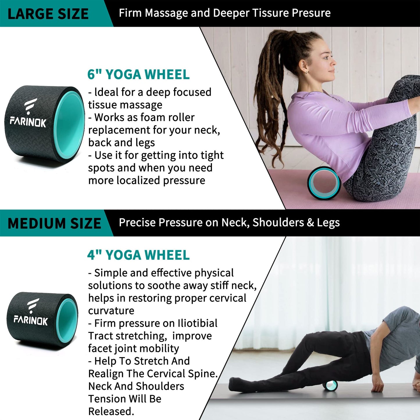 Yoga Wheel Set of 3+1, Upgraded 10MM Thick Back Wheels for Pain Relief