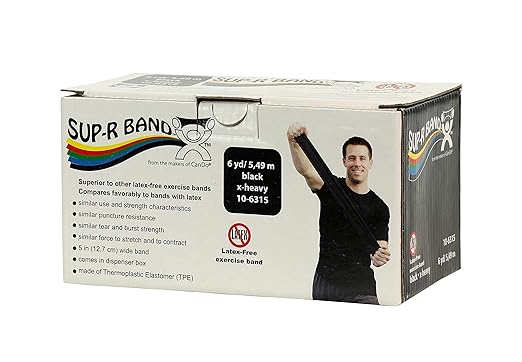 CanDo 10-6315 Sup-R Latex Free Exercise Band Roll, 6 yd Length, Black-X-Heavy