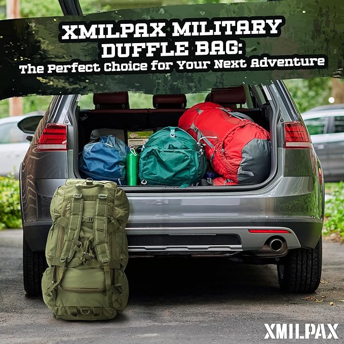 100L Large Military Duffle Bag Deployment Duffel Bag Sports Equipment Travel Luggage Bag with Detachable Backpack Straps…