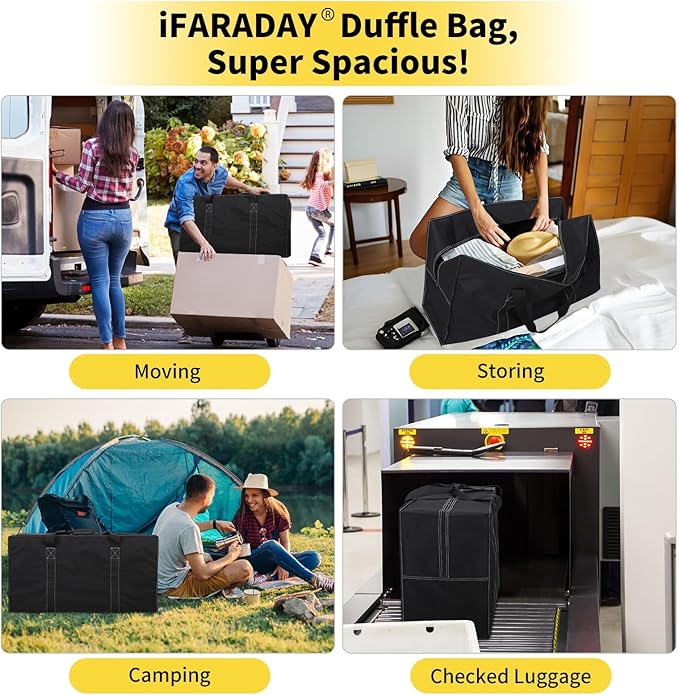 130L Extra Large Duffle Bag - 35 inch Heavy Duty & Water Resistant Duffel Bag Durable Luggage Storage Bag for Camping, Travel, Sports (Black)