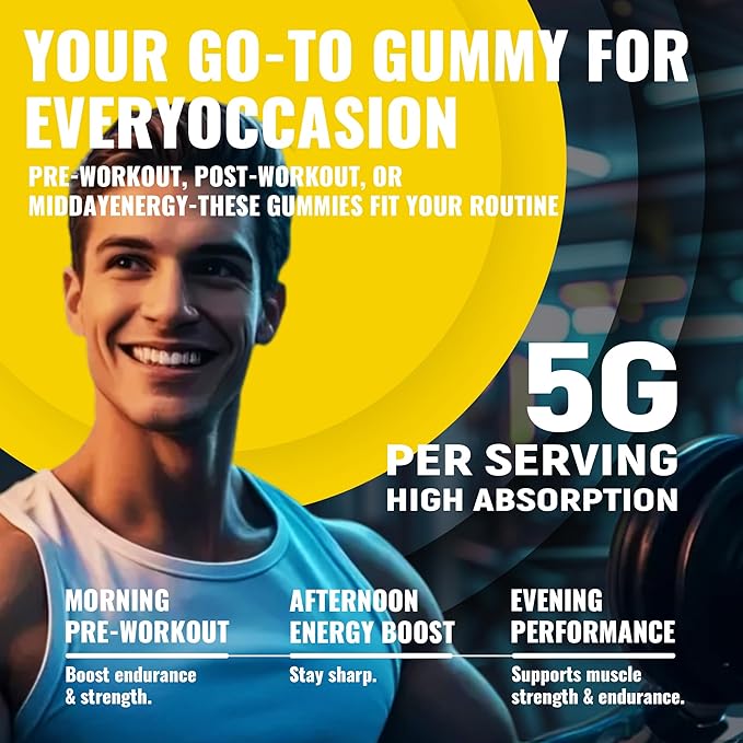 Creatine Monohydrate Gummies (5g) – Pre-Workout Energy & Muscle Growth Support for Men & Women | Orange Electrolyte Gummies (135 Count)