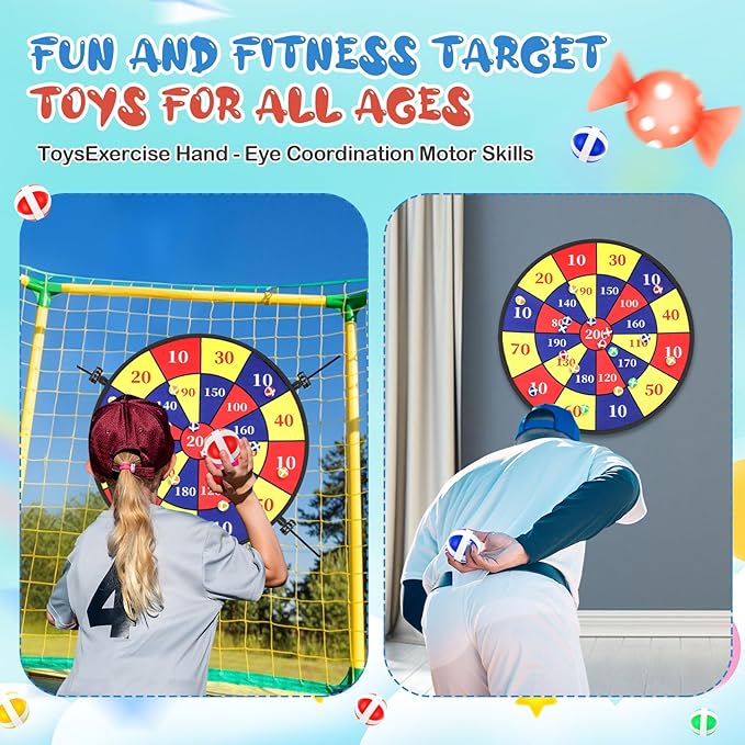 29" Dart Board Game Trampoline Accessories, Toss Game Dartboard with 20 Sticky Balls, Indoor & Outdoor Trampoline, Sport Fun Party Play Toys for Birthday Gifts
