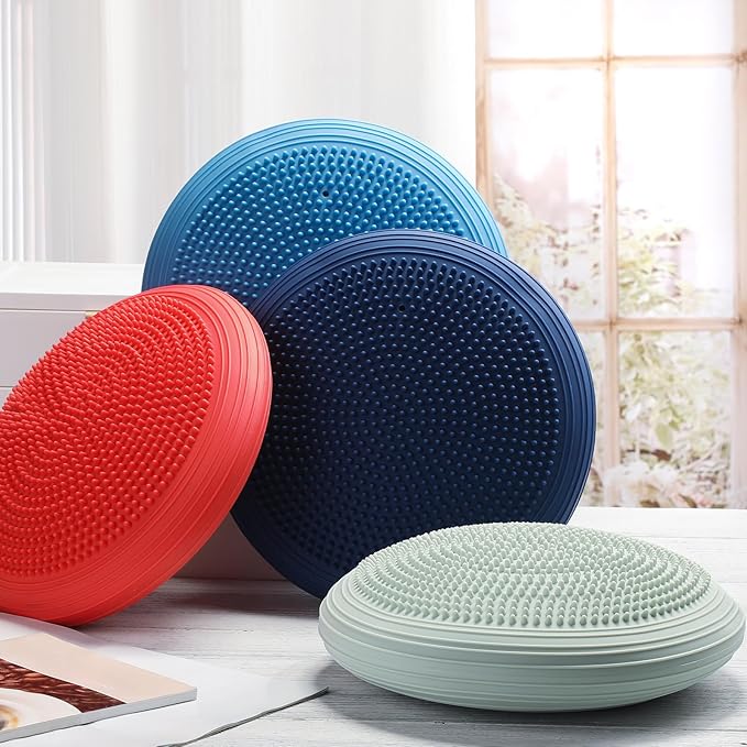 Libima 4 Pcs Wiggle Seat Inflated Wobble Cushion for Sensory Kid 13 Inches Balance Disc Flexible Seating for Classroom Sensory Pad for Chair Wiggle Cushion with Needle Pump