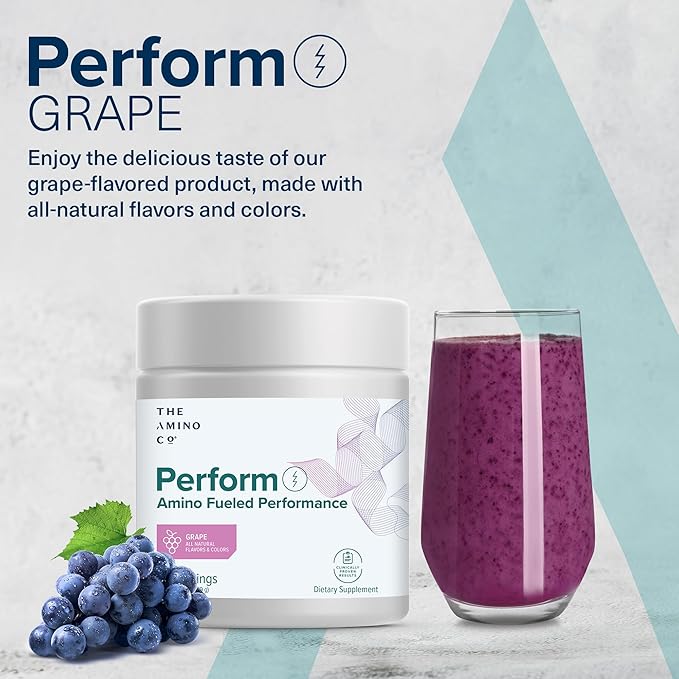 The Amino CO. - Perform Pre Workout Powder Supplement with Pure EAA Amino Acids & Natural Flavor, Stevia Sweetened Preworkout Energy Boost for Men & Women - Grape (6.7 oz)