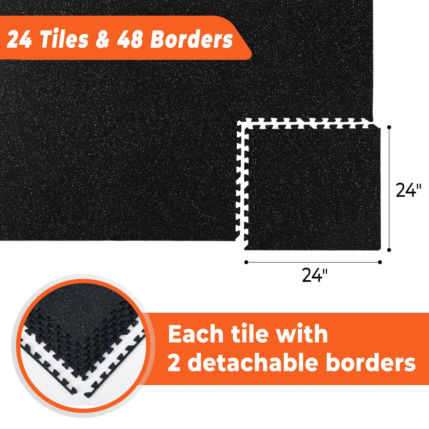 SUPERJARE 0.4'' Thick 24 Pcs 96 Sq Ft Rubber Top Exercise Equipment Mats, High Density EVA Foam