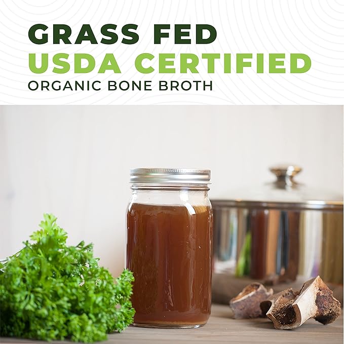 16oz Organic Bone Broth Protein Powder from Grass Fed Beef - USDA Certified Organic, Single Ingredient, Rich in Collagen, Glucosamine, No Additives, Perfect for Carnivore, Paleo, and Keto Diets