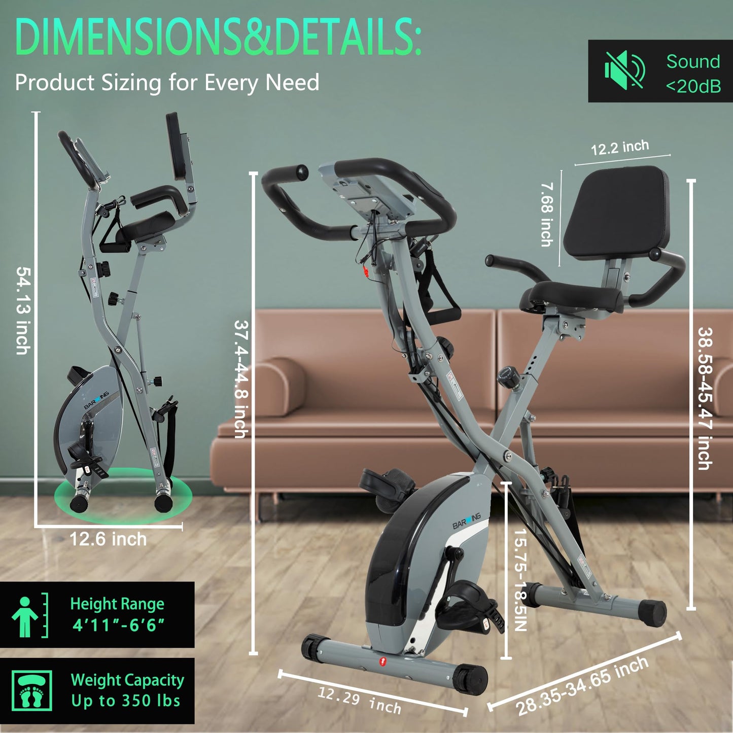 BARWING Stationary Exercise Bike for Home Workout, 5 IN 1 Foldable Indoor Cycling Bike for Seniors