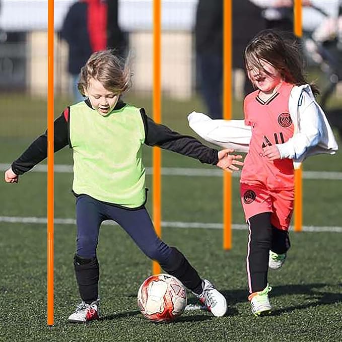 6 Pcs 5FT Adjustable Agility Training Poles for Soccer,Basketball,Football,Dog,Horse Training-Speed and Agility Training Equipment Sports Training Sticks with Stainless Steel Ground Nails