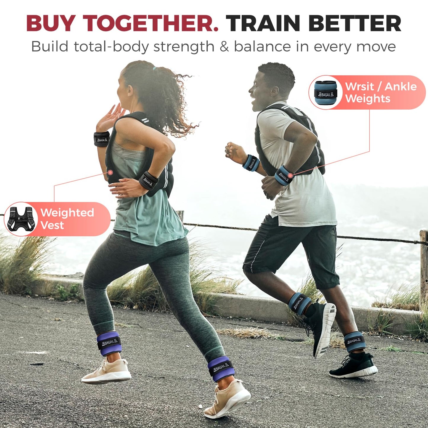BAGAIL Ankle Wrist Weights for Women & Men, Set of 2 (1 lb Each, 2 lbs Total), Wearable Leg Arm