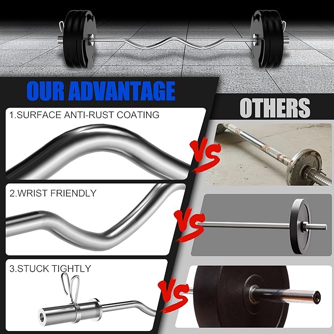 4ft Olympic Barbell - 2 Inch Weight Lifting Bars for Strength Training, Deadlift, Bench Press, Squat, Bicep Curls, Overhead Press - 500lbs Capacity w/Spring Collars