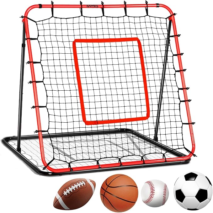 Soccer Rebounder Net & Soccer Training Equipment - 4x4 FT Adjustable Rebound Board for Precision Passing, Shooting, First Touch, and Ball Control Drills for Kids, Teens & Adults