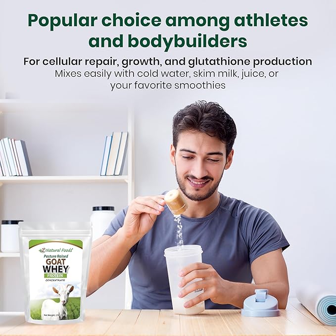 Z Natural Foods Goat Whey Protein Powder Concentrate - Undenatured, Unflavored, Pasture Raised Whey - Clean Goat Protein Powder with Vital Proteins for Weight Management, Immune Support, Fitness, 2 lb