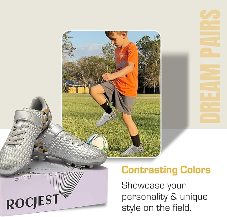 Soccer Cleats for Kids & Youth | Lightweight Football Shoes for Firm Ground | Durable Girls & Boys Soccer Cleats with Non-Slip Sole | Comfortable Soccer Boots | Unisex Size 11-6