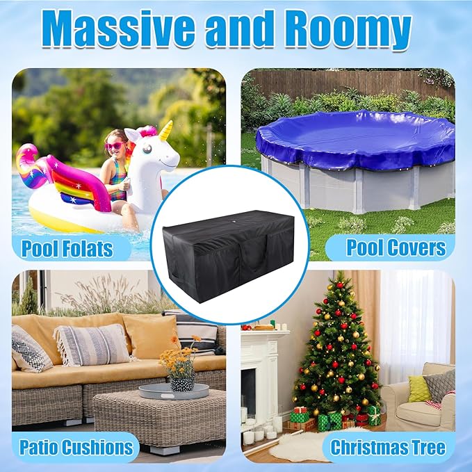 140 Gallon Extra Large Storage Bag for Aboveground Pools - Heavy-duty Pool Cover Storage with 4 Carrying Handles, Outdoor Patio Cushion Bag, 56''x24''x24''