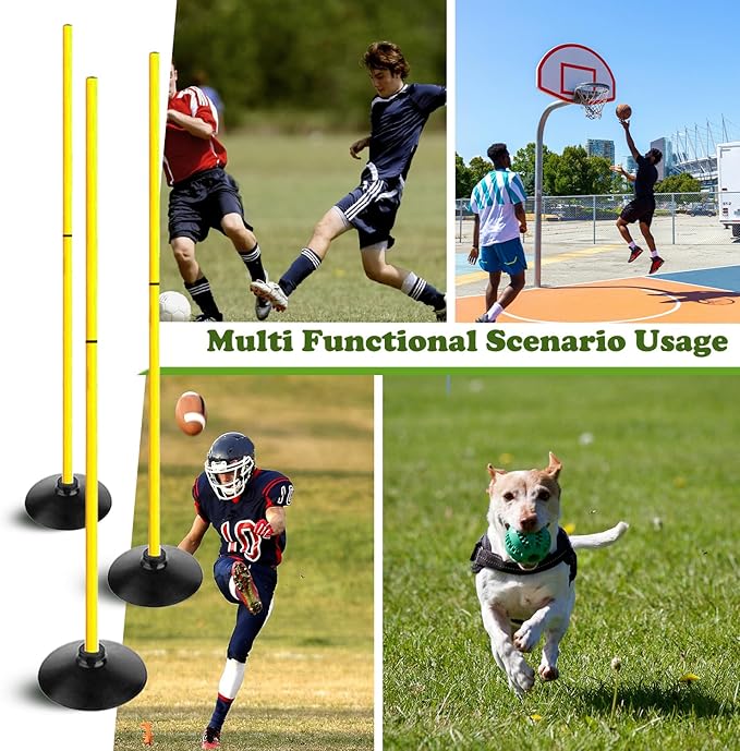 TNZMART 4.9FT Training Agility Poles Set Detachable Soccer Training Sticks Slalom Poles with 10 Disc Cones and Speed Ladder