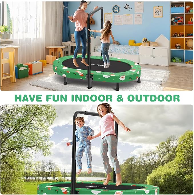ANCHEER 56" Double Mini Trampoline for Kids, Mini Rebounder with 5-Level Adjustable Handle, Parent-Child Trampoline for Kids, Max Load 220lbs, Fun for Indoor/Outdoor