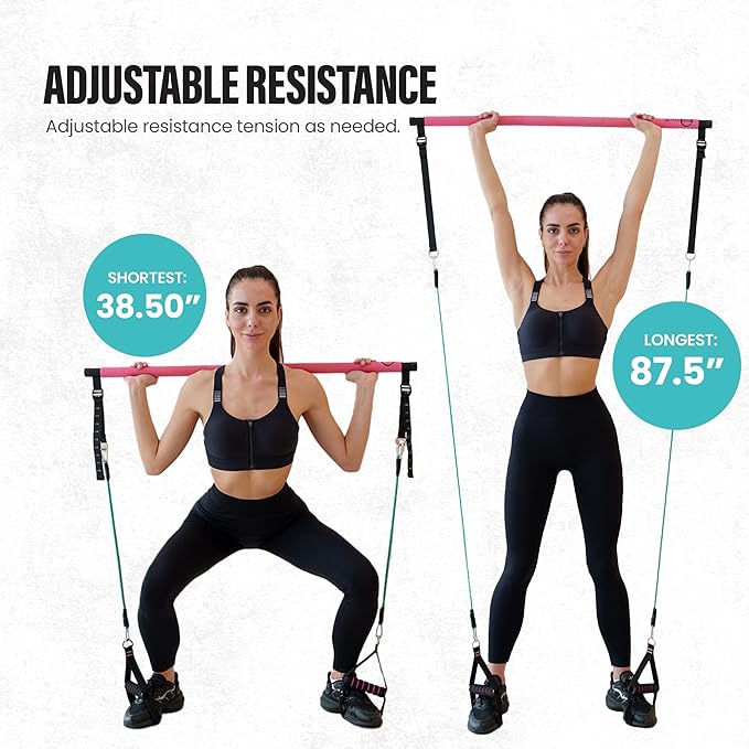 Upgraded Pilates Bar Kit ??39??Adjustable Exercise Equipment for Men, Women with 6X 20, 30, 40 lbs Resistance Bands with Adjustment Buckle ??Pilates Equipment for Home Workouts for All Fitness Levels