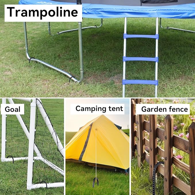 Trampoline Ground Anchors 24-Inch Heavy Duty U Rebar Stakes for Trampoline, Dog Fence, Black Antirust Coated (16 Pcs)
