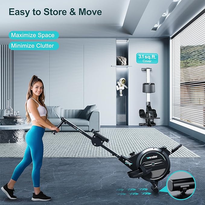 Rowing Machine,Wenoker Magnetic Rower Machine for Home,App Supported 350 LB Weight Capacity, Smooth Whisper Quiet with LCD Monitor Tablet Holder & Comfortable Seat Cushion, Compact and Saves Space