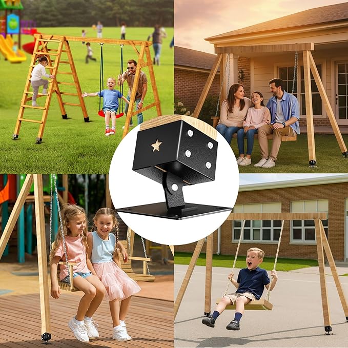 4 Pack Adjustable Swing Brackets, Heavy Duty Stainless Steel Swing Set Kit for 4"x4"(Actual 3.5"x3.5") Wood Post,Protects Wood Legs,Enhances Stability, Suitable for Outdoor Patio, Garden, Black