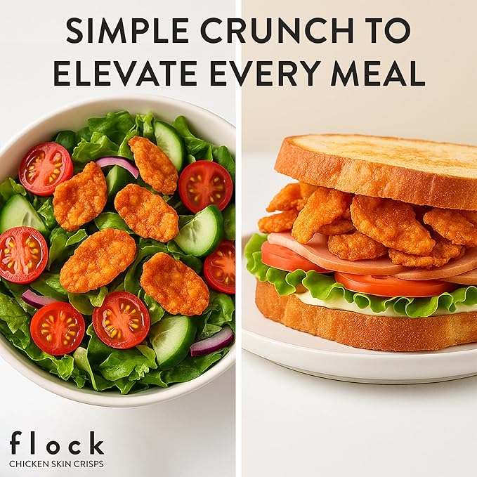 Flock Keto Chicken Skin Chips | Ranch Flavor | Low Carb, High Protein, Sugar Free, Gluten Free Fried Chicken Skins for People | (1oz) 8-Pack Crispy Flock Chips