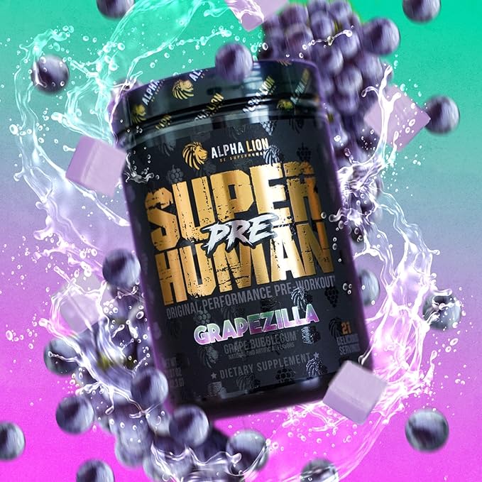 ALPHA LION Superhuman Pre Workout Powder, Beta Alanine, L-Taurine & Tri-Source Caffeine for Sustained Energy & Focus, Nitric Oxide & Citrulline for Pump (21 Servings, Grapezilla)