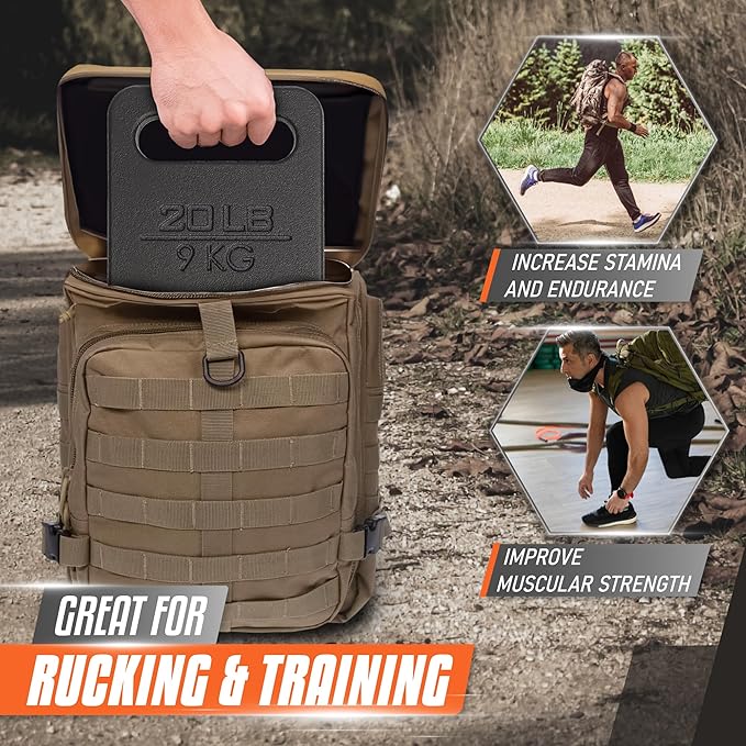 Yes4All Ruck Weight Plate, Cast Iron Rucking Plates with Wide Grip for Swings, Squat, Strength, Weighted Vest Training - Multiple Rucking Weights: 10LB to 45LB