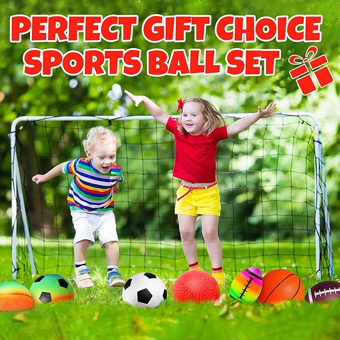 8.5 Inch Sports Balls Set 7 Pack,Playground Balls for Kids&Adults, Includes Soccer Ball, Basketball, and Football,Rainbow Ball for Outdoor & Indoor Games, Boys and Girls Gift with Gift Box