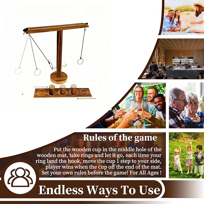 Ring Toss Games for Adults, Yard Games, Patio Decor, Outdoor Indoor Games, Wooden Hook and Ring Game for Bars,Party,Home