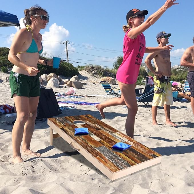 Solid Wood Vintage Cornhole Game Set, Two 4'x2'Cornhole Boards, 8 Cornhole Bags for Indoor and Outdoor Toss Games Competitions, Tournaments
