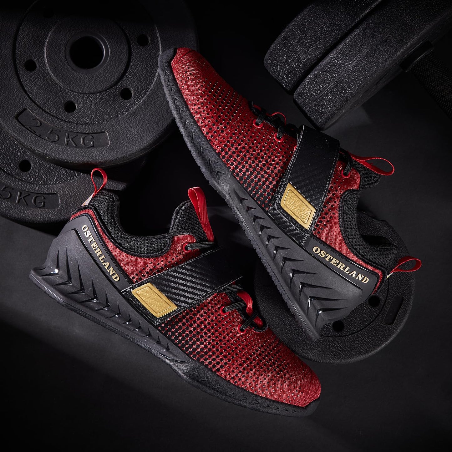 Osterland Weightlifting Shoes for Men Women,1.4 Inch Squat Shoes Black/Red