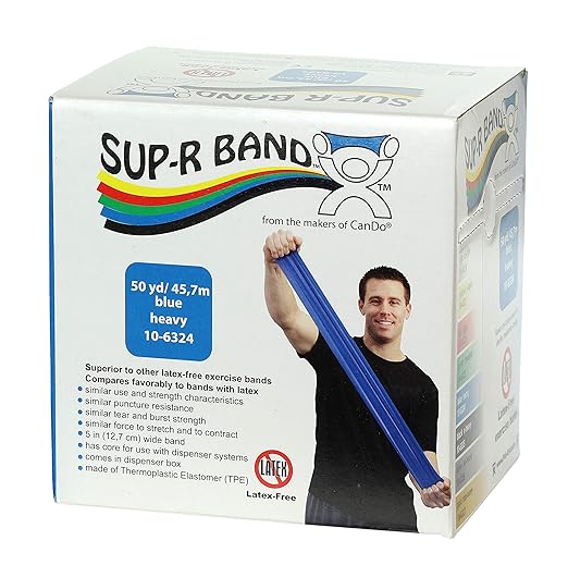 CanDo 10-6324 Sup-R Latex Free Exercise Band, 50 yd Roll, Blue-Heavy