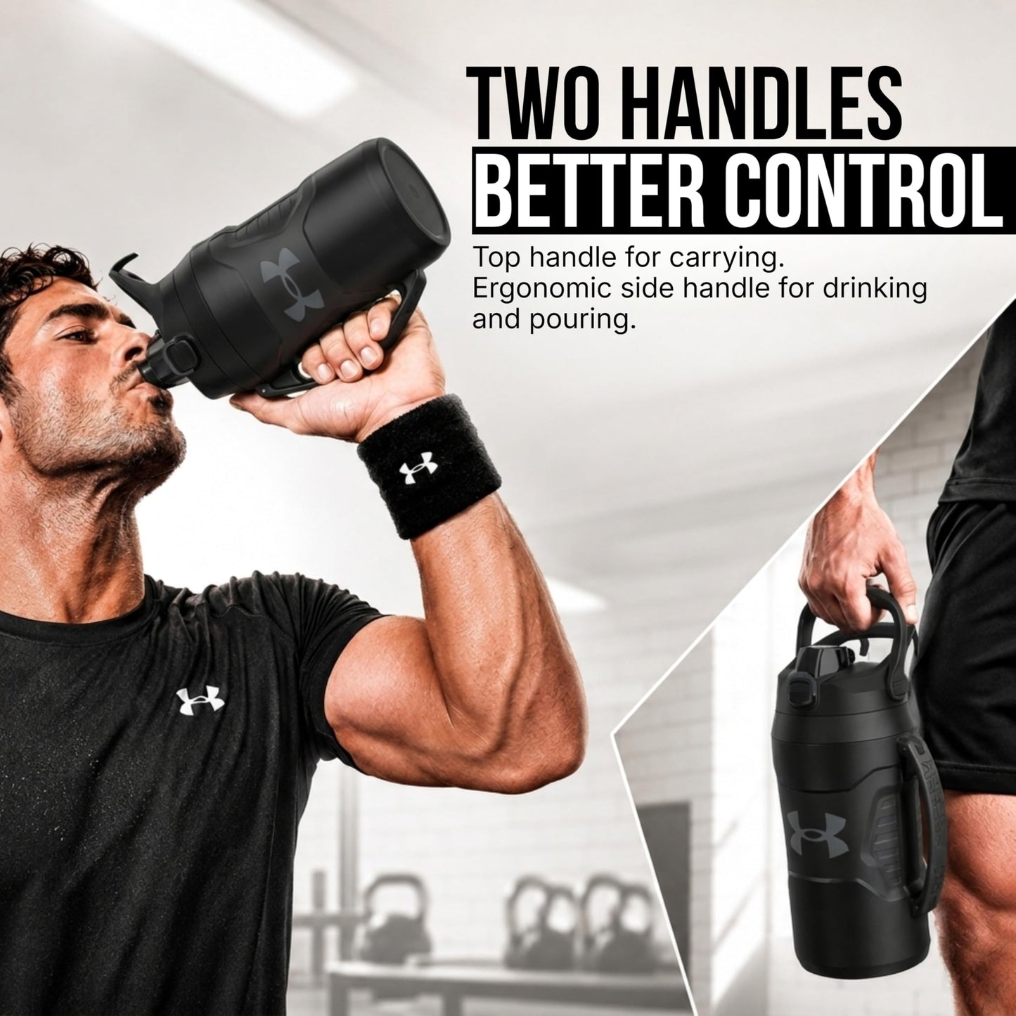 Under Armour Insulated Water Bottle with Handle & Fence Hook, Half Gallon Sports Water Jug
